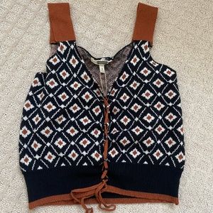 S Crop Top Sweater Diamond Criss Cross Tie Front